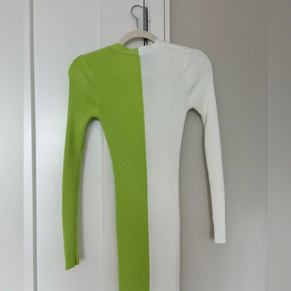 Staud Shoko Sweater Dress - Green/White - Picture 4 of 4